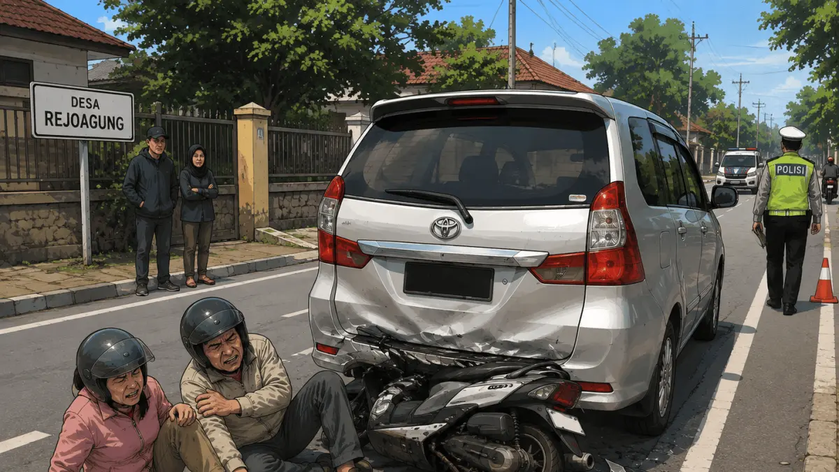 sepeda motor diduga menabrak bagian belakang Toyota Avanza.(SATLANTAS TULUNGAGUNG)
