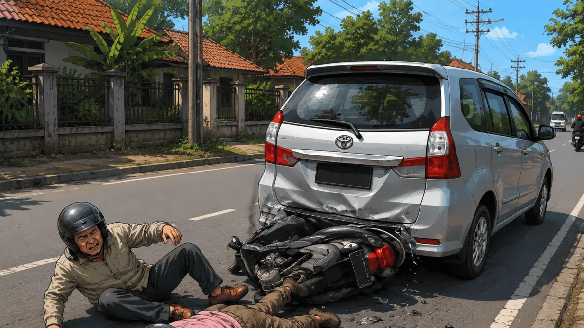 Sepeda motor Honda Vario menabrak Toyota Avanza di Desa Rejoagung, Kedungwaru, Minggu (2/8).(SATLANTAS TULUNGAGUNG)