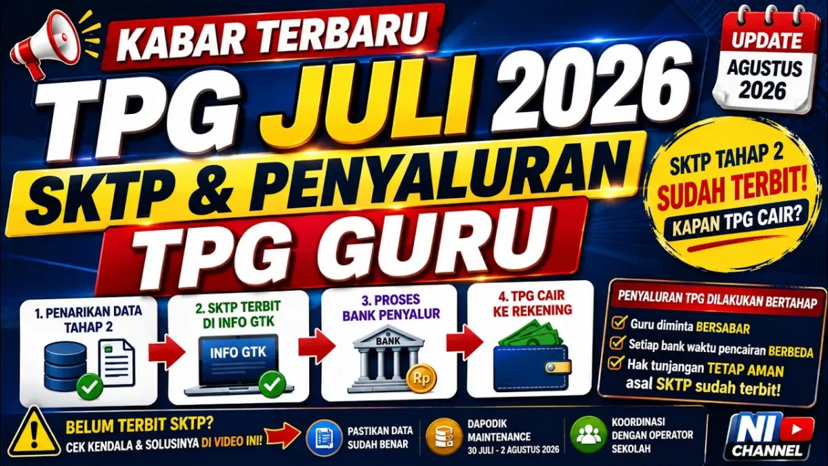 TPG Juli 2026 mulai menemukan titik terang. SKTP tahap 2 telah terbit, sementara guru masih menunggu proses penyaluran bank hingga dana masuk rekening. (Youtube. com)