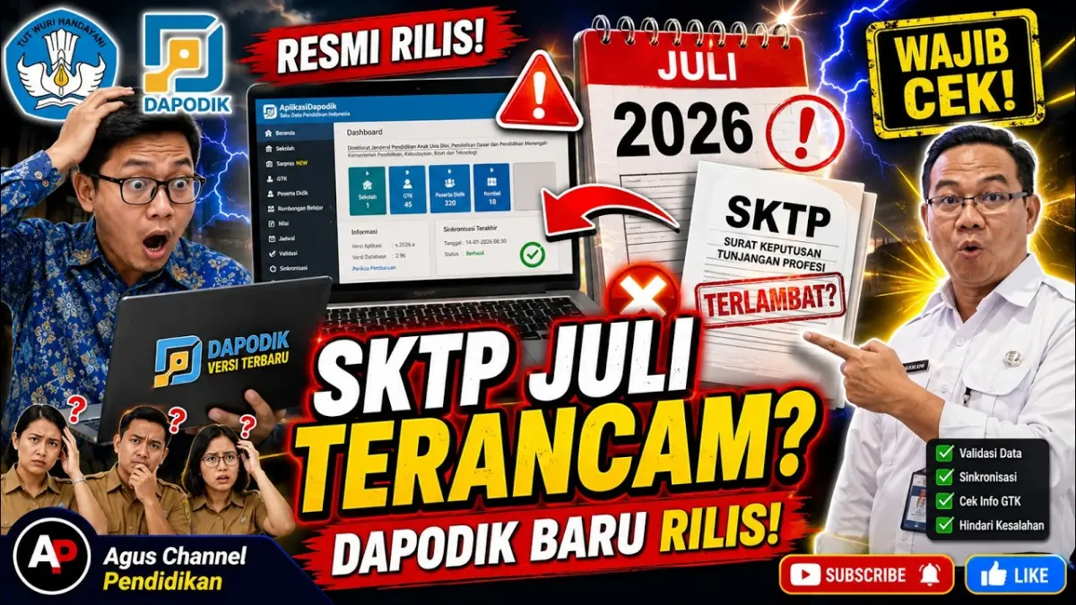 Dapodik 2027 menjadi perhatian operator sekolah. Simak 7 hal yang tak boleh diubah setelah sinkronisasi agar SKTP dan TPG Juli 2026 tidak terkendala. (Youtube. com)