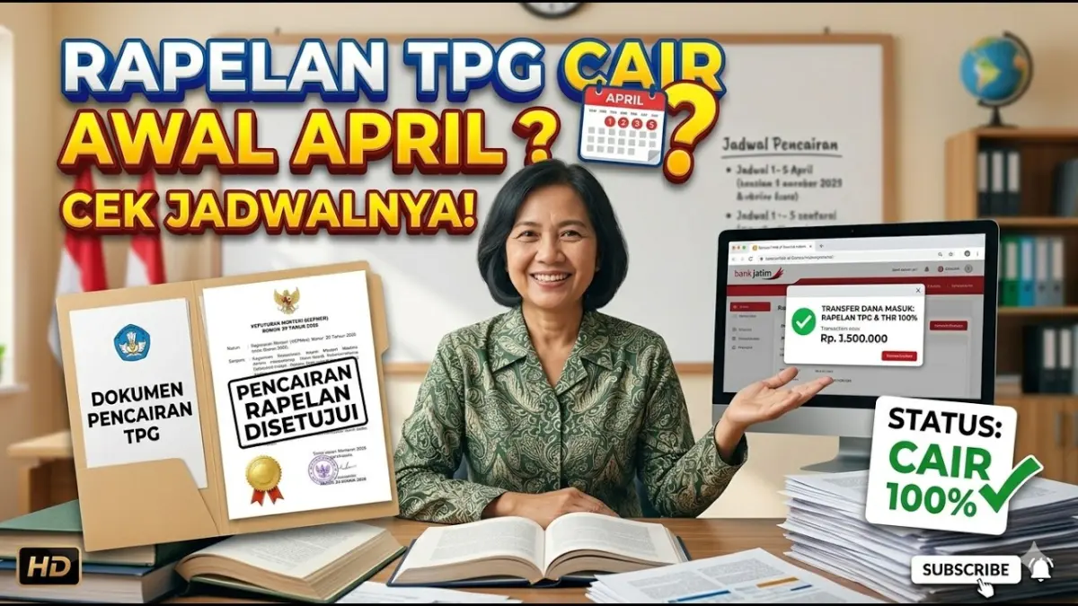 TPG 100 persen 2026 dinantikan guru. Rapel triwulan 1 mulai diproses, sementara pencairan TPG April masih menunggu pengusulan dan sinkronisasi daerah. (Youtube.com)