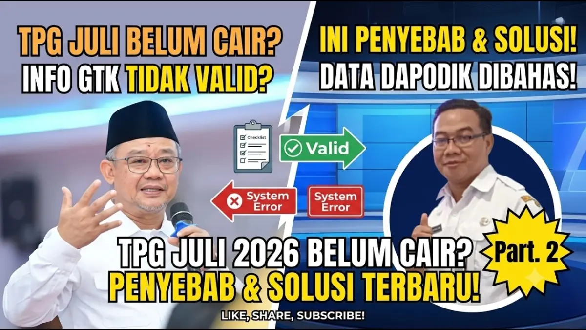 TPG Juli 2026 belum cair? Cek Info GTK, Dapodik, jam mengajar minimal 24 jam, dan linearitas sertifikasi agar proses SKTP tidak terkendala. (Youtube. com)