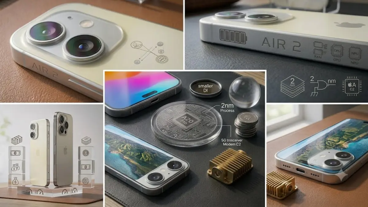 Bocoran iPhone Air 2 mengungkap kamera ganda, chip A20 Pro 2nm, modem C2 5G, dan Dynamic Island lebih kecil. Diprediksi meluncur 2027.