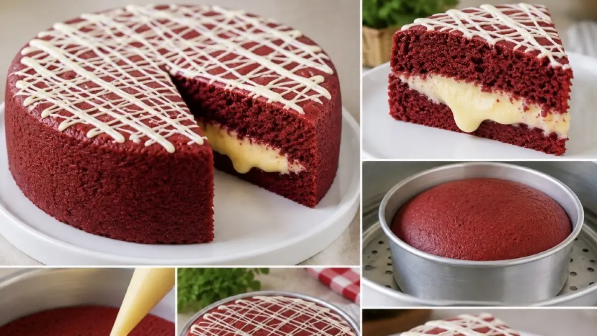 Resep red velvet keju lumer super lembut dan moist dengan isian keju melimpah, cocok untuk ide jualan maupun camilan keluarga.