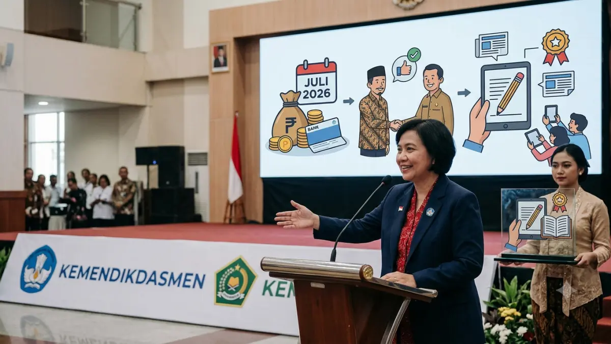 TPG Juli 2026 terus cair. Guru madrasah dapat kepastian anggaran, sementara Kemendikdasmen membuka lomba artikel berhadiah tablet.