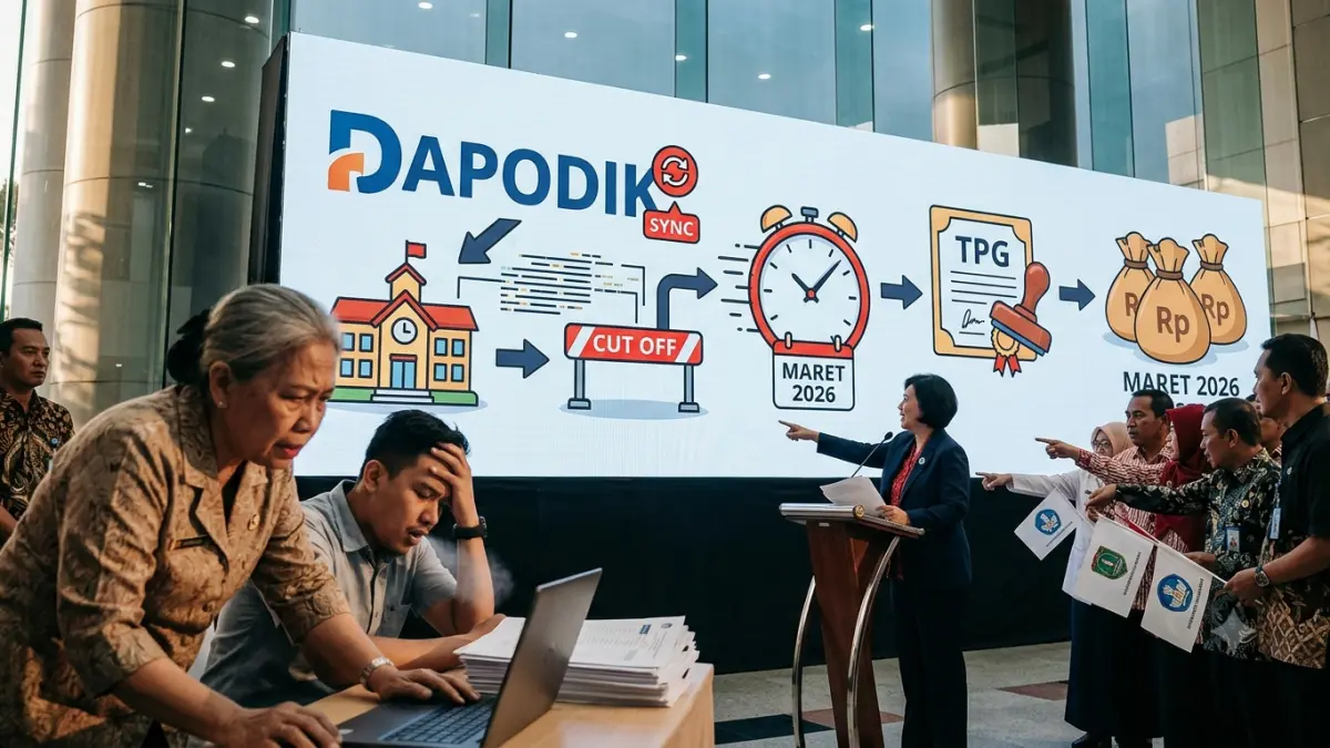 TPG Maret 2026 dipercepat. Guru wajib sinkron Dapodik sebelum 7 Maret, sementara THR guru ASN daerah masih menunggu pencairan.