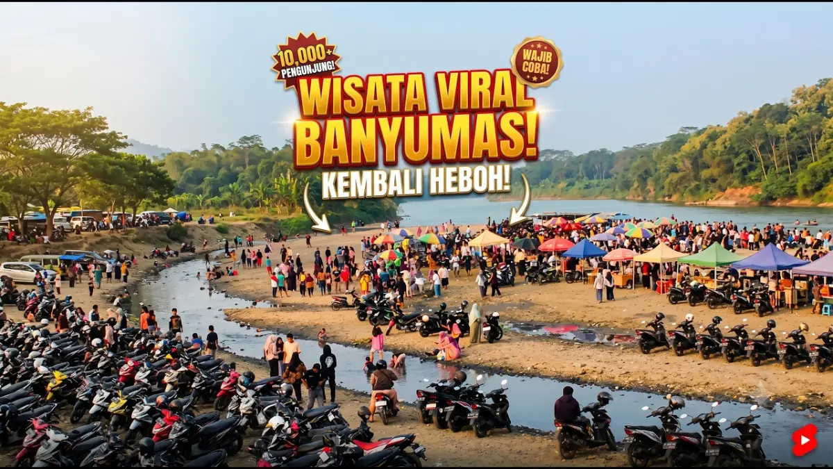 Wadas Cinta Banyumas makin viral saat Sungai Serayu surut. Wisatawan bisa bermain air, piknik, menikmati wahana anak, dan pentas seni ebrek. (Youtube. com)