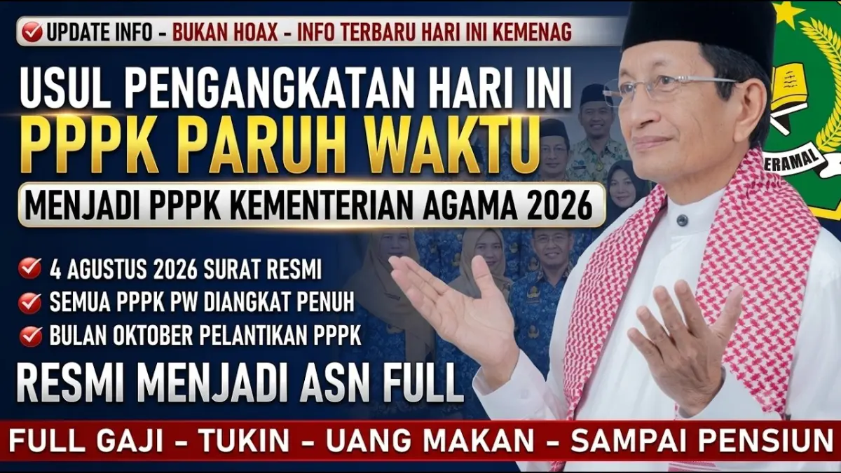 P3K paruh waktu Kemenag mulai masuk tahap usul pengangkatan penuh waktu. Simak proses pemberkasan, peran BKN, hingga peluang pelantikan September 2026. (Youtube. com)