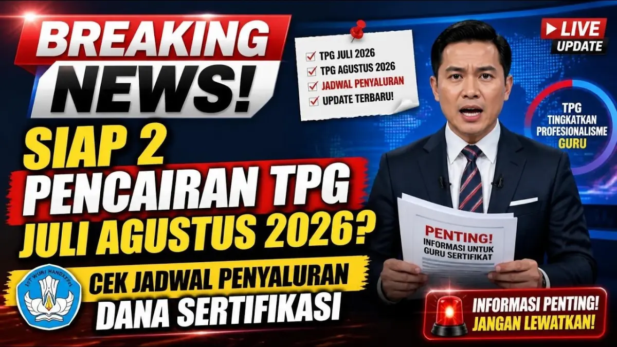 TPG Agustus 2026 jadi perhatian guru. Simak jadwal SKTP, SP2D, pencairan TPG Juli, serta cara mengecek Info GTK dan Dapodik. (Youtube. com)
