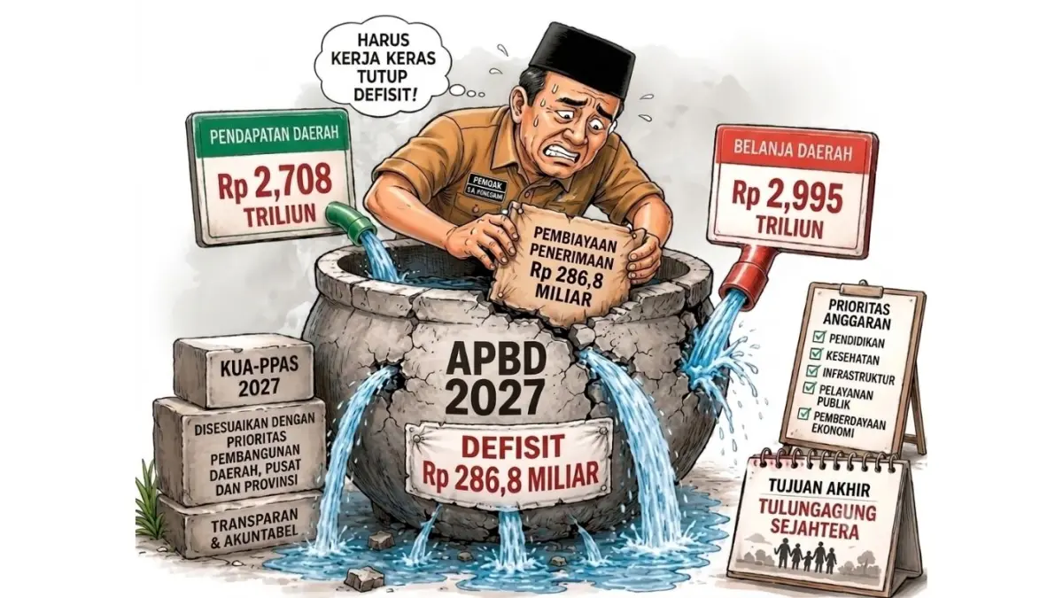 Pendapatan daerah diproyeksikan sekitar Rp 2,7 triliun, sedangkan belanja daerah mencapai sekitar Rp 2,9 triliun. Selisih antara pendapatan dan belanja tersebut menghasilkan defisit Rp 286,8 miliar.(ILUSTRASI AI/HENDRA)