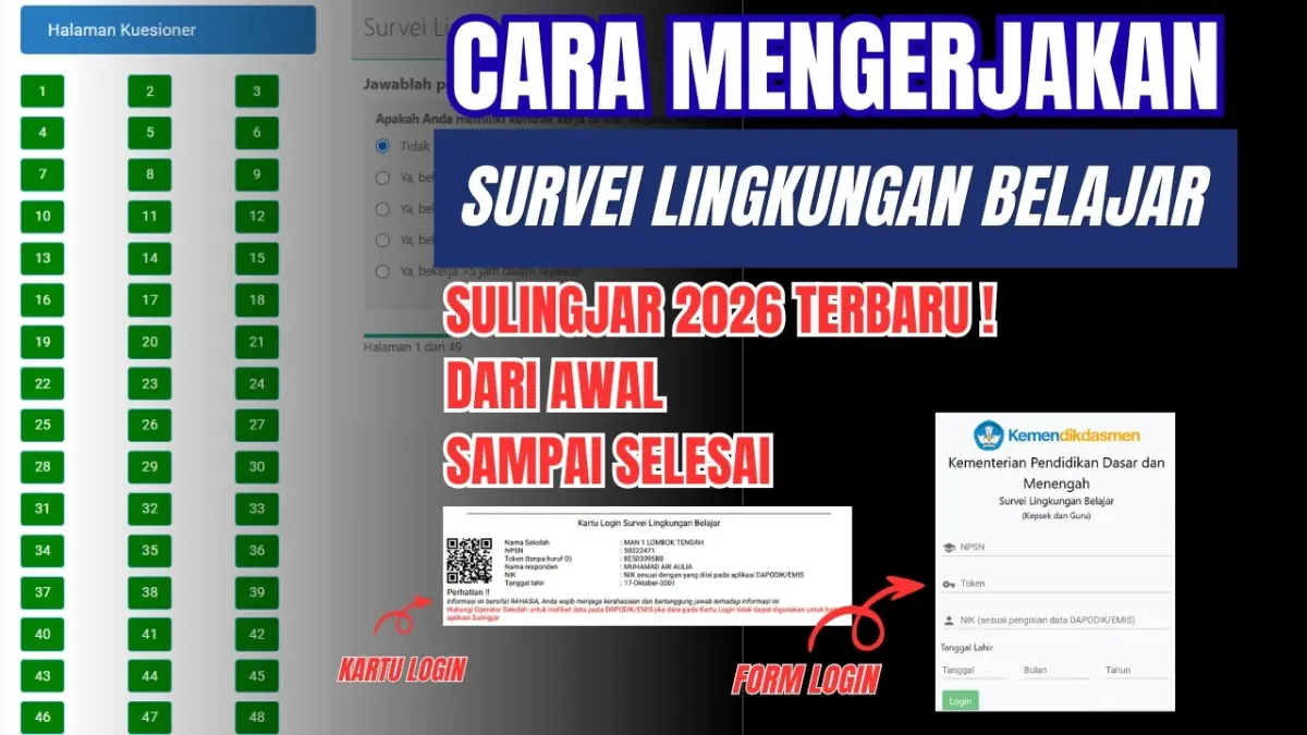 Sulingjar 2026 wajib diperhatikan guru dan kepala sekolah. Simak cara login, menyiapkan kartu peserta, mengisi kuesioner, hingga mengirim jawaban. (Youtube. com)