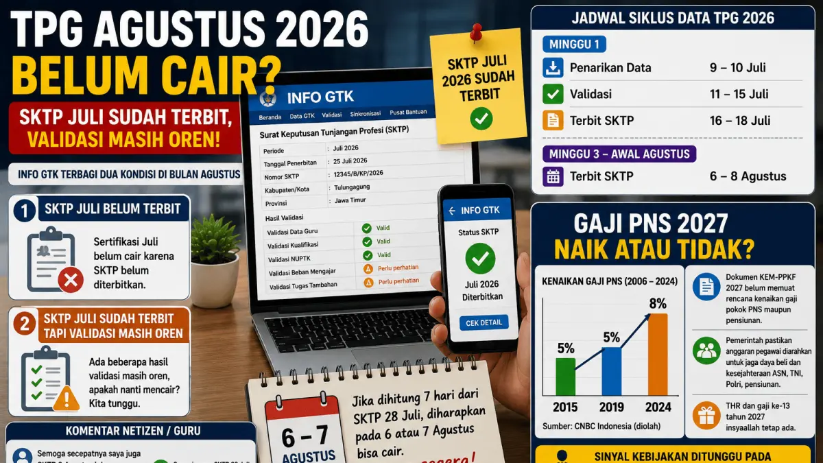 TPG Agustus 2026 belum cair, SKTP Juli belum cair, kapan TPG Juli 2026 cair, gaji PNS 2027 naik atau tidak