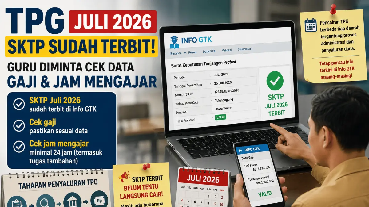 TPG JULI 2026: SKTP SUDAH TERBIT DI INFO GTK, KAPAN TUNJANGAN CAIR?