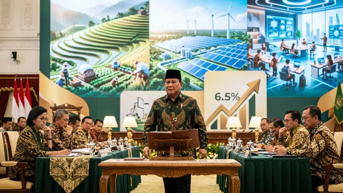 APBN 2027 menargetkan ekonomi tumbuh 6,5 persen. Prabowo juga menyoroti kesejahteraan petani, nelayan, guru, UMKM, dan lansia.