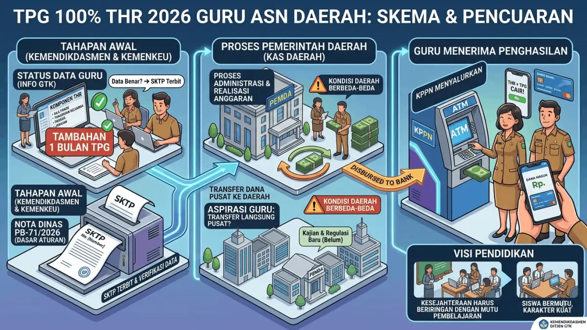 TPG 100% THR 2026 menjadi kabar penting bagi guru bersertifikasi. Simak dasar aturan, syarat penerima, dan skema pencairannya tahun ini. (Youtube. com)