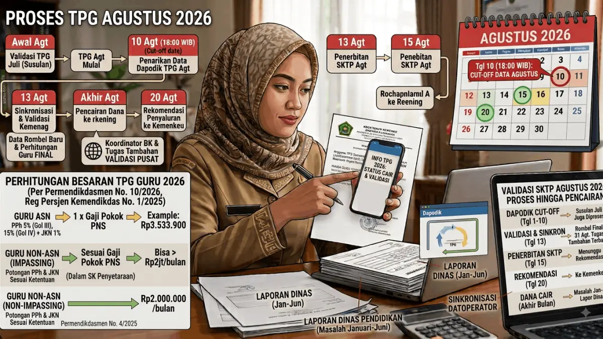 TPG guru 2026 punya besaran berbeda untuk ASN, non-ASN impassing dan non-impassing. Simak nominal, potongan, serta proses validasi SKTP. (Youtube. com)