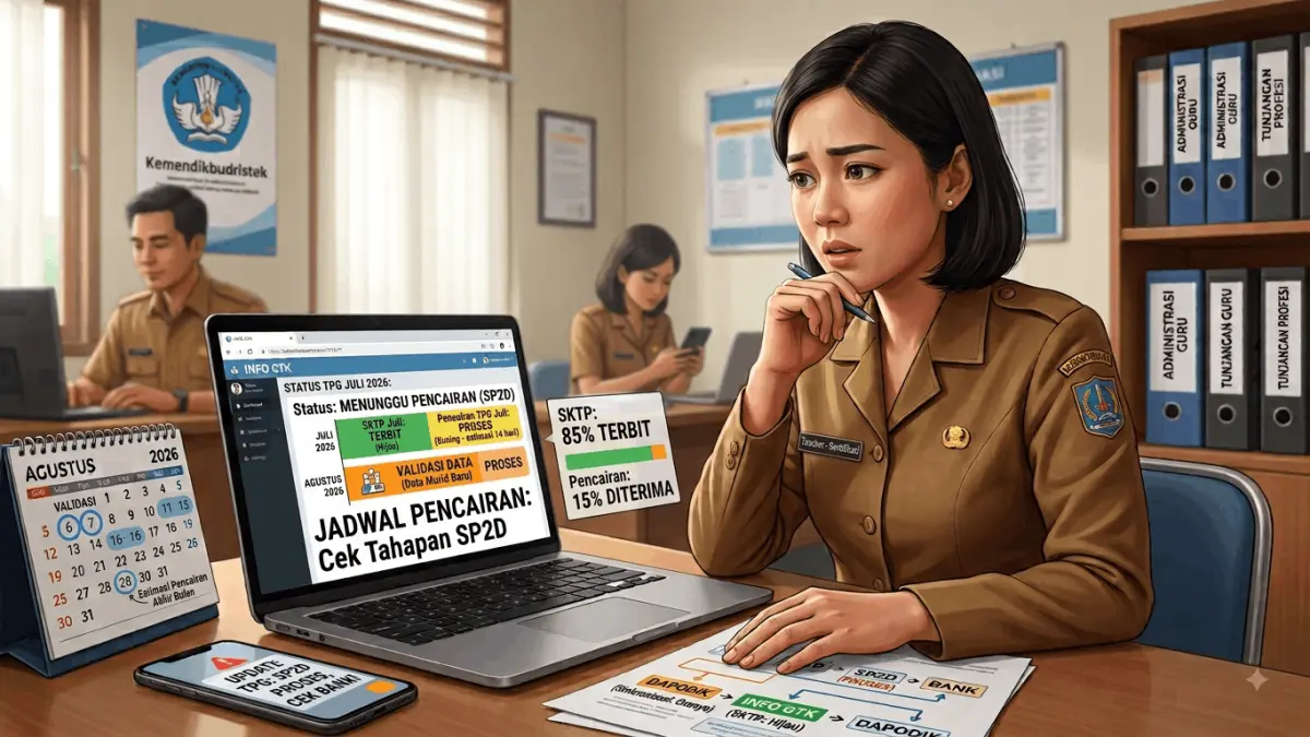 TPG Juli 2026 belum cair? Simak alasan SKTP terlambat, pengaruh data Dapodik, SP2D, hingga peluang pencairan bersama TPG Agustus. (Youtube. com)