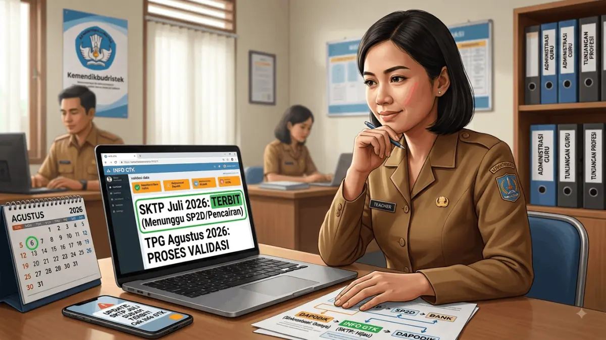 TPG Juli 2026 belum cair? Simak alasan SKTP terlambat, pengaruh data Dapodik, SP2D, hingga peluang pencairan bersama TPG Agustus. (Youtube. com)