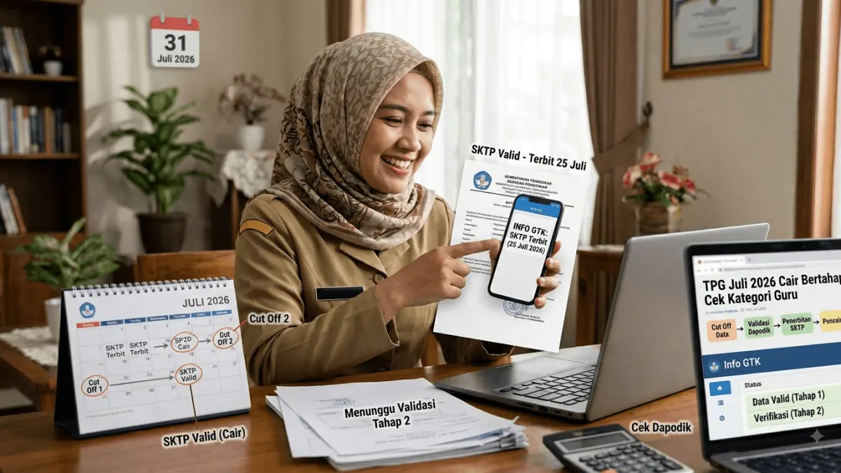 TPG Juli 2026 sudah cair untuk sebagian guru. Cek syarat, SKTP 25 Juli, cut off tahap kedua, dan alasan pencairan sebagian guru tertunda. (Youtube. com)