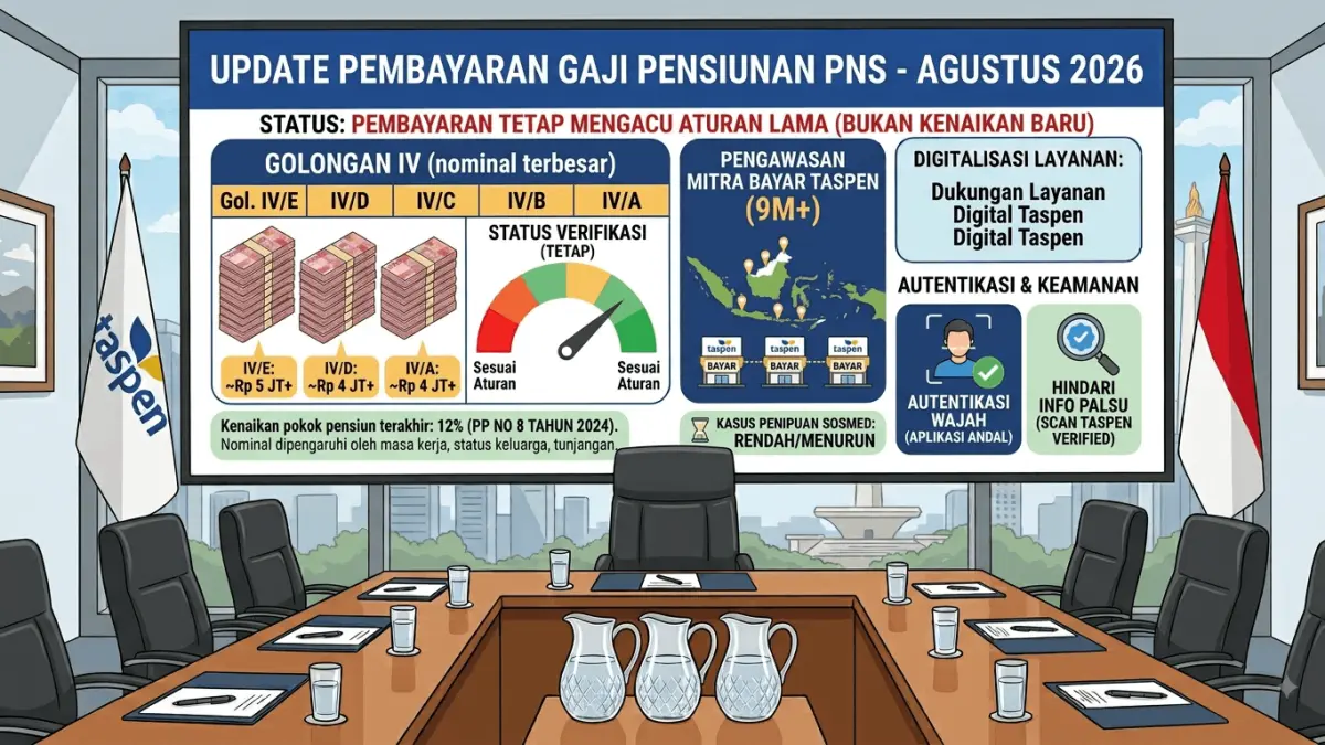 Gaji pensiunan Agustus 2026 masih mengacu aturan lama. Simak 5 golongan dengan nominal terbesar dan fakta soal kabar kenaikan baru. (Youtube. com)