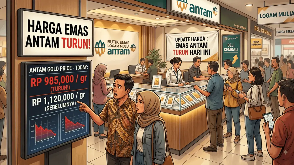 Harga emas Antam hari ini turun 2,69 persen menjadi Rp2.530.946 per gram. Simak tren harga dan strategi investasi emas. (Youtube. com)
