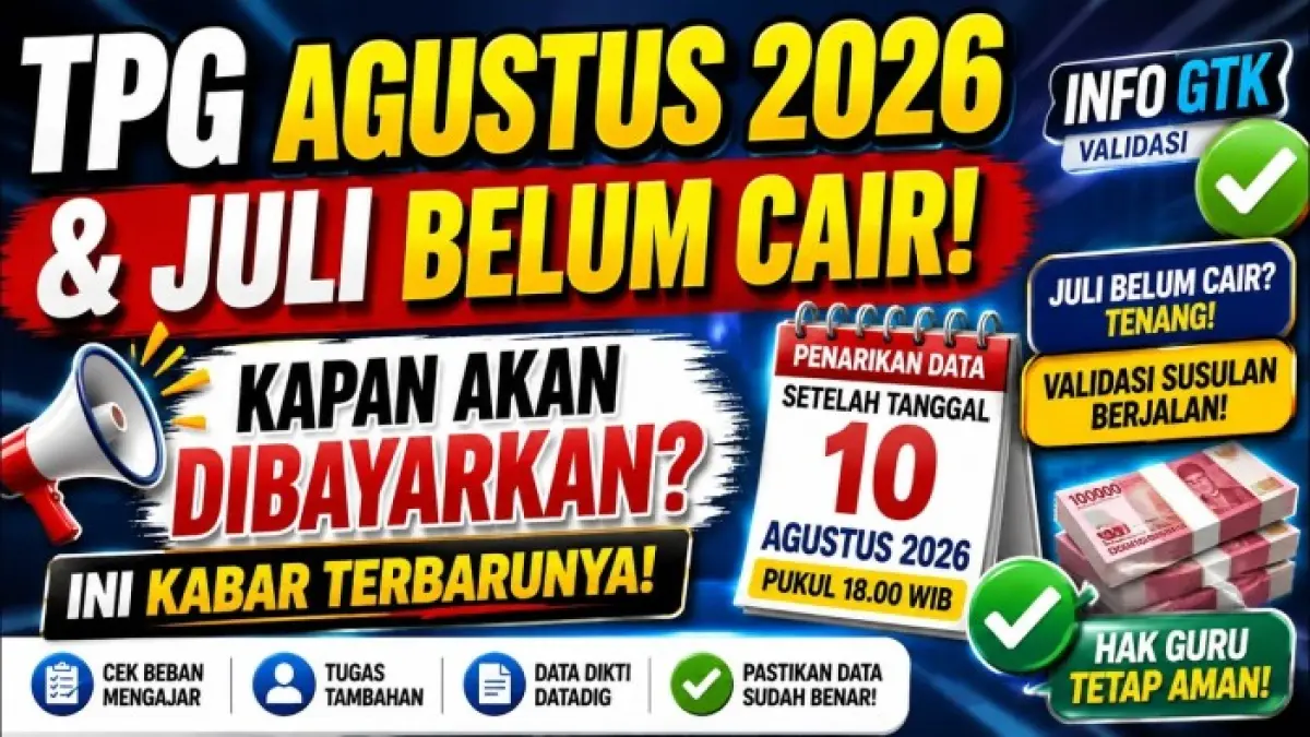 TPG Guru 2026 untuk Juli masih bisa divalidasi susulan. Simak proses Agustus, syarat 24 jam, data gaji, SKTP, dan tugas tambahan.