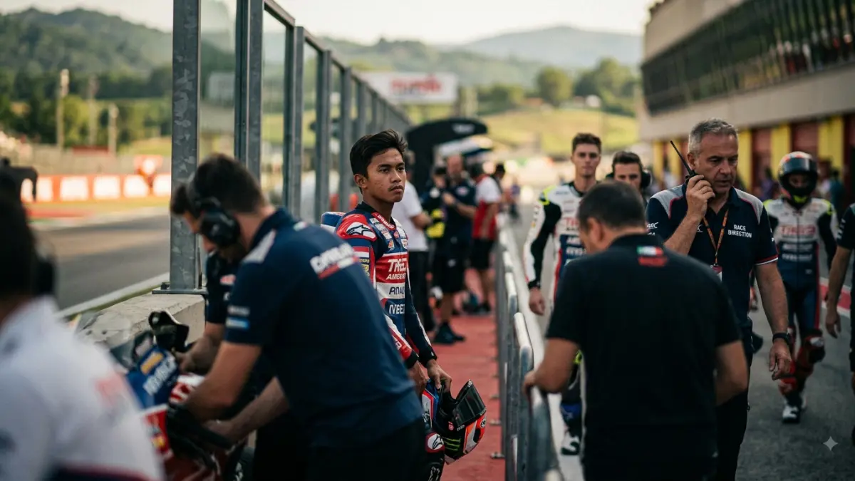 Veda Ega Pratama jadi sorotan usai insiden kontroversial di Mugello. Dorna disebut menghukum rider penghalang racing line saat time attack.