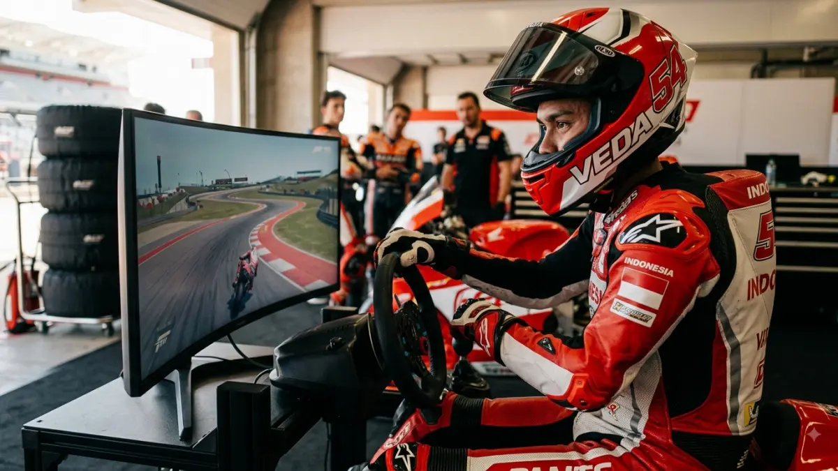 Veda Ega Pratama siap hadapi Moto3 Amerika 2026. Modal game balap, motor Honda lebih garang, dan peluang naik podium kembali terbuka.