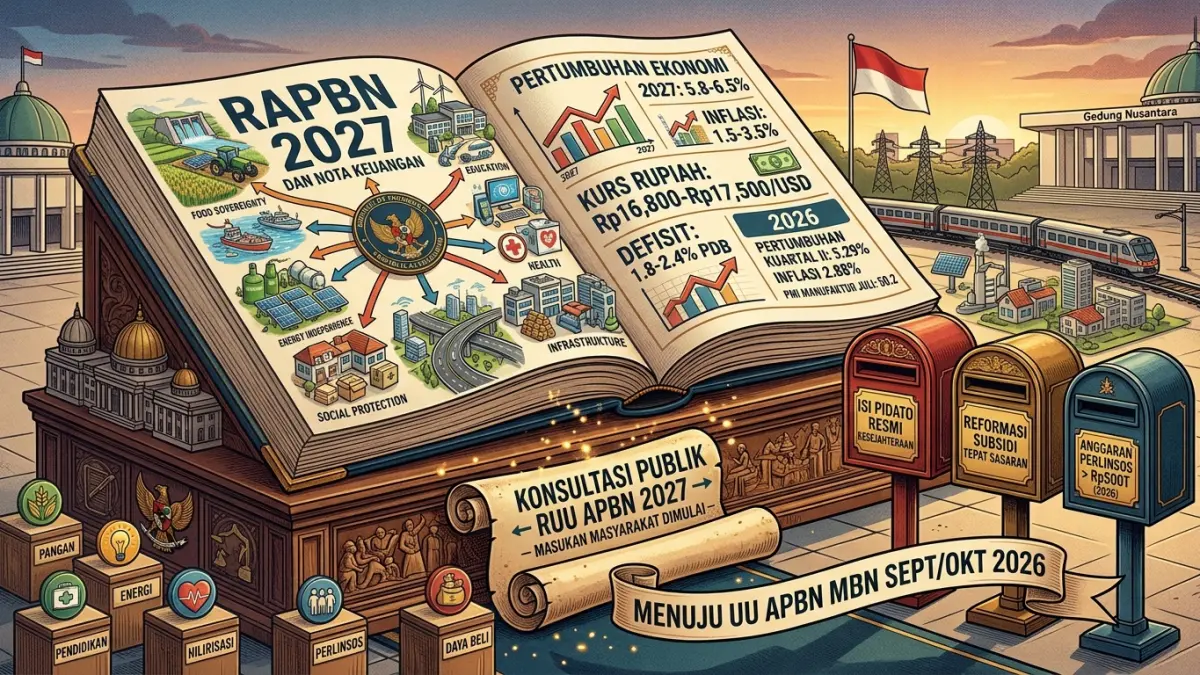 APBN 2027 disiapkan dengan target pertumbuhan 5,8-6,5 persen dan delapan prioritas nasional. Simak fokus pemerintah menjaga ekonomi dan kesejahteraan. (Youtube. com)