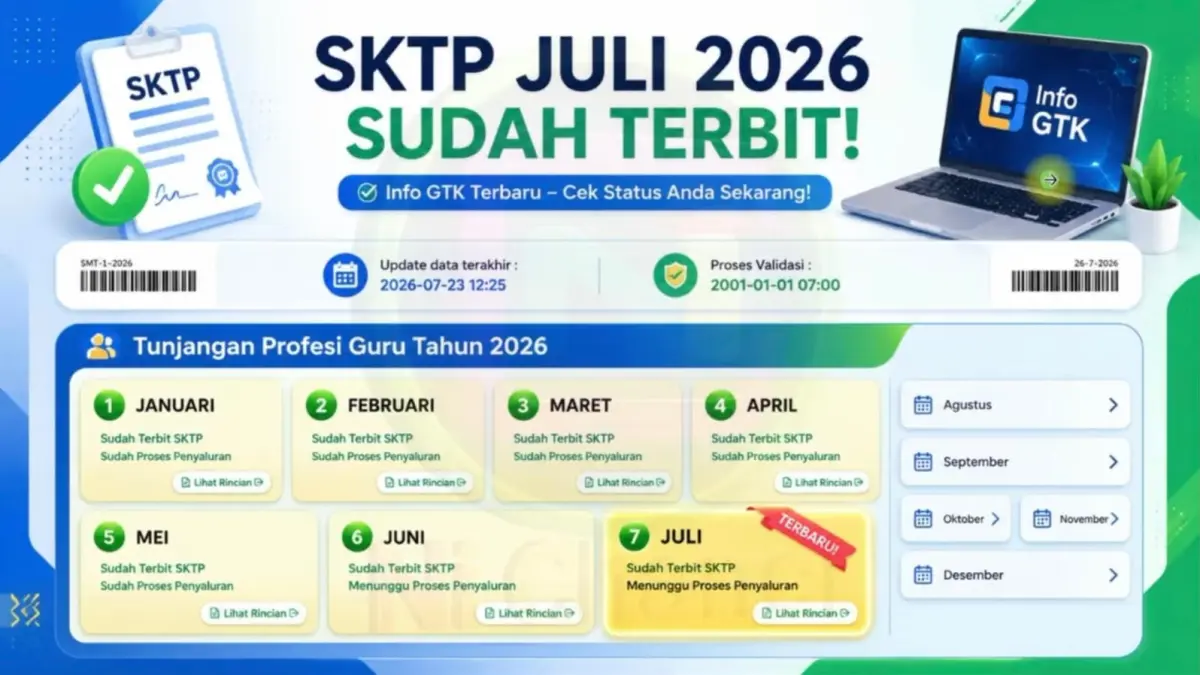 Guru mengecek status SKTP dan hasil validasi data melalui Info GTK untuk memastikan proses pencairan TPG Juli 2026 berjalan sesuai tahapan.