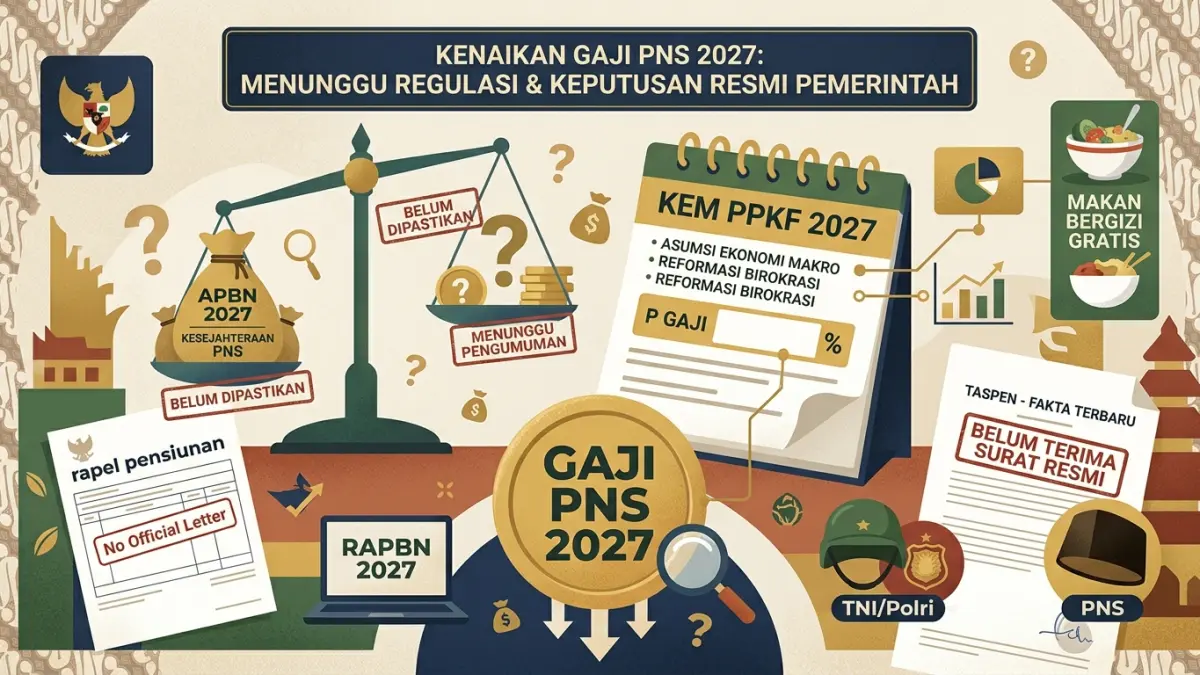 Kenaikan gaji PNS 2027 belum dipastikan. Taspen menyebut belum menerima surat resmi soal kenaikan gaji pensiunan dan pembayaran rapel. (Youtube. com)
