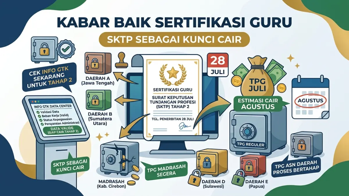 Sertifikasi guru kembali jadi perhatian. Guru bersertifikat perlu mengecek data dan status TPG karena pencairan 2026 belum seragam di setiap daerah. (Youtube. com)