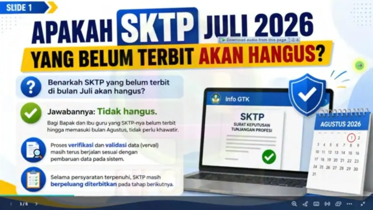SKTP Juli 2026 belum terbit hingga memasuki Agustus? Guru tidak perlu panik. Selama data dan persyaratan terpenuhi, proses verifikasi masih berjalan dan SKTP tetap berpeluang diterbitkan pada tahap berikutnya.