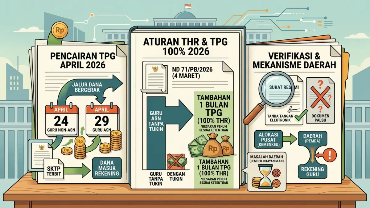 TPG 100% THR 2026 jadi sorotan. Guru ASN tanpa tukin disebut berhak mendapat tambahan satu bulan TPG, tetapi pencairannya tetap perlu dipantau. (Youtube. com)