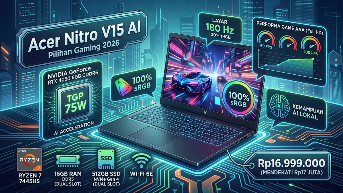 Acer Nitro V15 AI dengan RTX 4050 dan layar 180 Hz hadir di kisaran Rp17 juta. Simak spesifikasi dan performanya sebelum membeli. (Youtube. com)