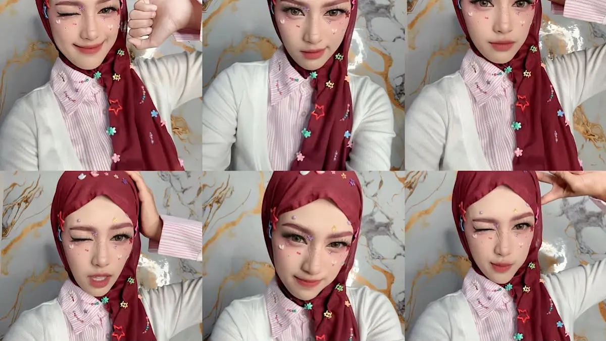 Makeup Naykilla viral di TikTok dengan tampilan berani. Simak cara membuatnya menggunakan cushion, blush merah, hingga eyeshadow warna cerah.(pinterest)