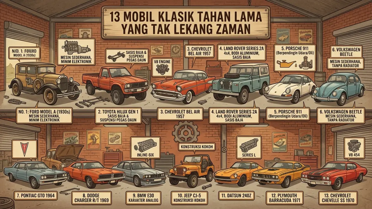 Mobil klasik tahan lama seperti Ford Model A, Toyota Hilux hingga Porsche 911 membuktikan mesin sederhana bisa bertahan hingga puluhan tahun. (Youtube. com)