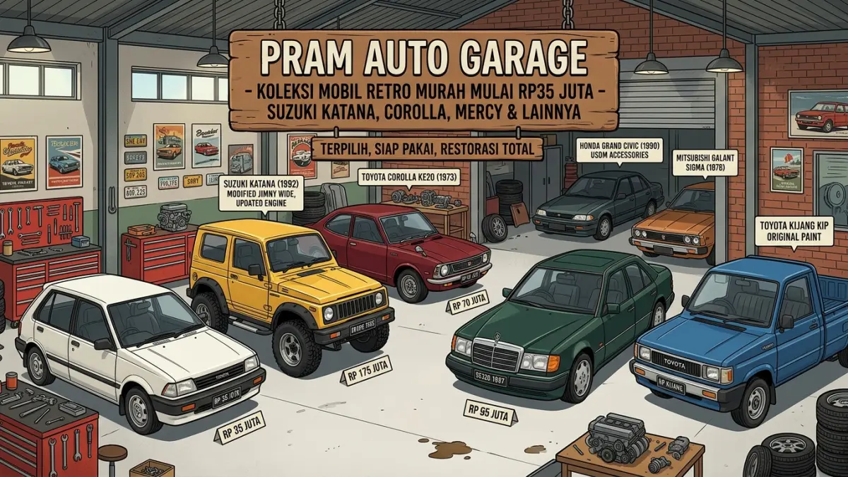 Mobil retro murah mulai Rp35 juta hadir di Pram Auto Garage. Ada Starlet, Corolla, Katana, Galant hingga Mercy untuk penghobi mobil klasik. (Youtube. com)