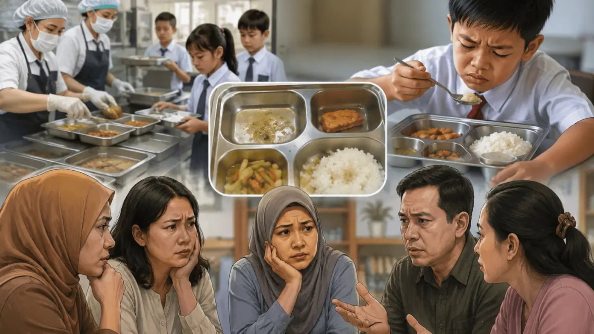 Sejumlah wali murid menilai pelaksanaan program Makan Bergizi Gratis (MBG) masih perlu dievaluasi, terutama dari sisi kualitas, rasa, variasi menu, serta keamanan makanan.(ILUSTRASI AI)