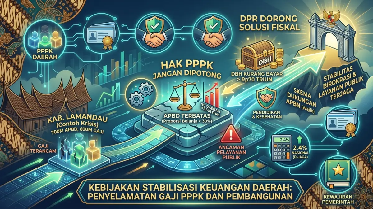 Gaji PPPK daerah terancam akibat tekanan APBD. DPR mendorong pencairan DBH kurang bayar dan skema APBN untuk membantu daerah yang kesulitan. (Youtube. com)