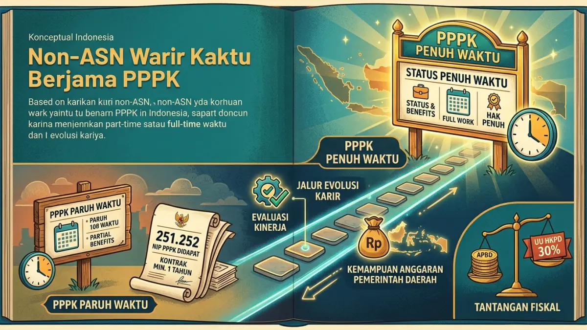 PPPK paruh waktu berpeluang menjadi penuh waktu. Sebanyak 251.252 non-ASN mendapat NIP PPPK, dengan perubahan status bergantung kinerja dan anggaran. (Youtube. com)