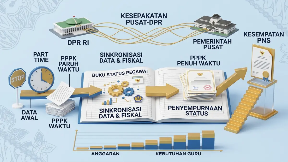 PPPK paruh waktu diangkat menjadi penuh waktu. Guru PPPK penuh waktu juga mendapat kesempatan berproses menjadi PNS. (Youtube. com)