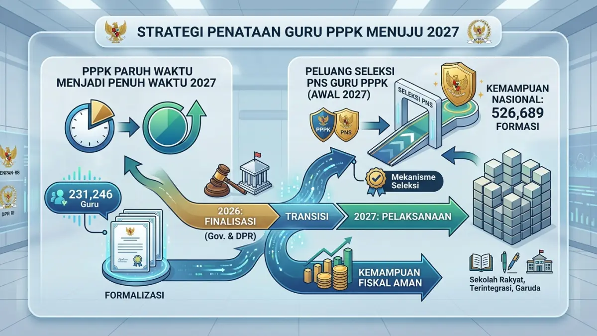 PPPK paruh waktu jadi penuh waktu pada 2027 memasuki tahap finalisasi. Simak jumlah guru, formasi nasional, dan peluang seleksi PNS. (Youtube. com)