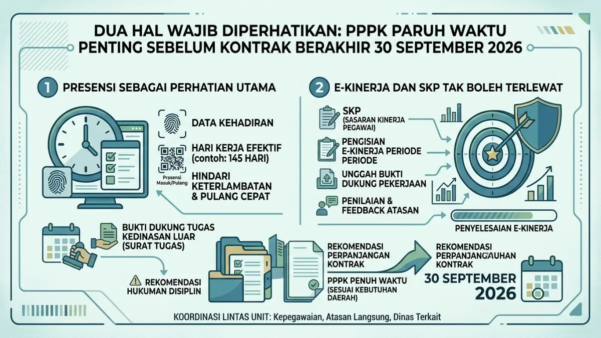 PPPK paruh waktu kontraknya berakhir 30 September 2026. Simak dua hal penting yang bisa memengaruhi perpanjangan kontrak dan evaluasi. (Youtube. com)