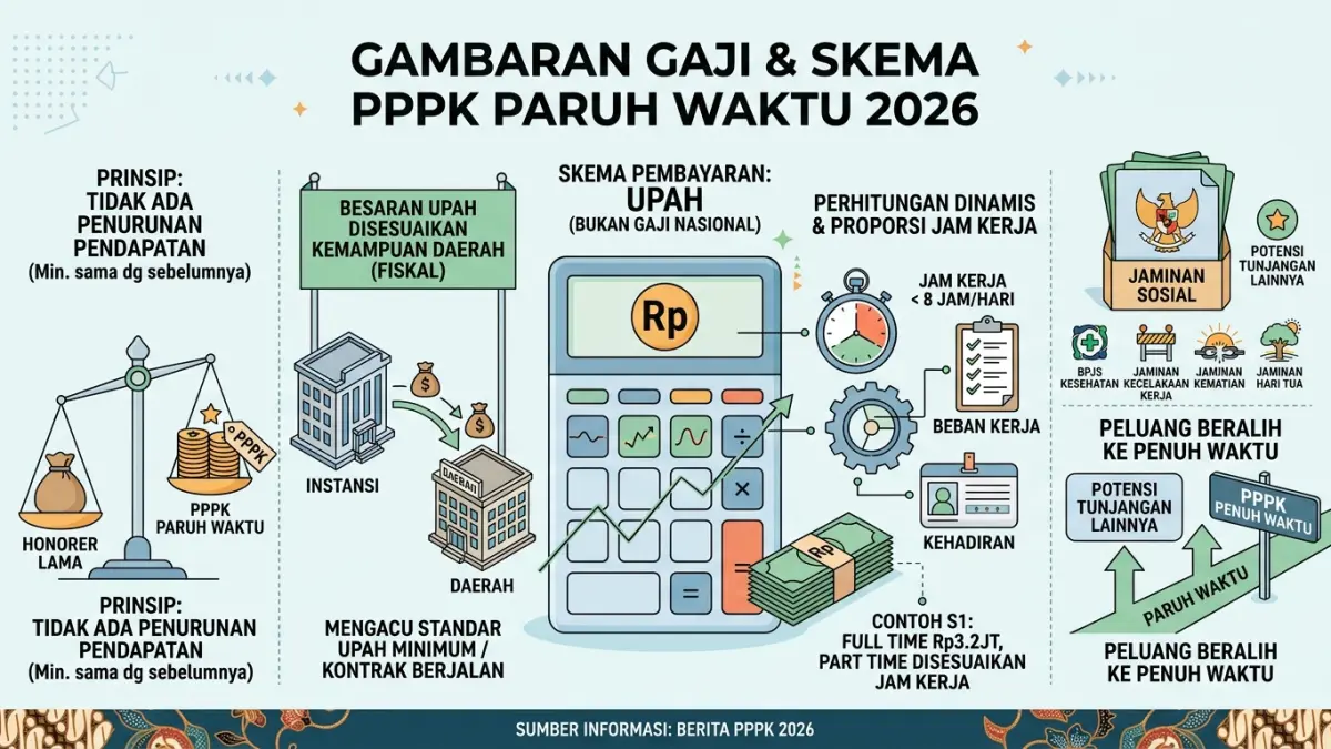 Gaji PPPK paruh waktu 2026 mengikuti skema jam kerja dan kemampuan daerah. Simak batas upah, tunjangan, dan peluang menjadi penuh waktu. (Youtube. com)