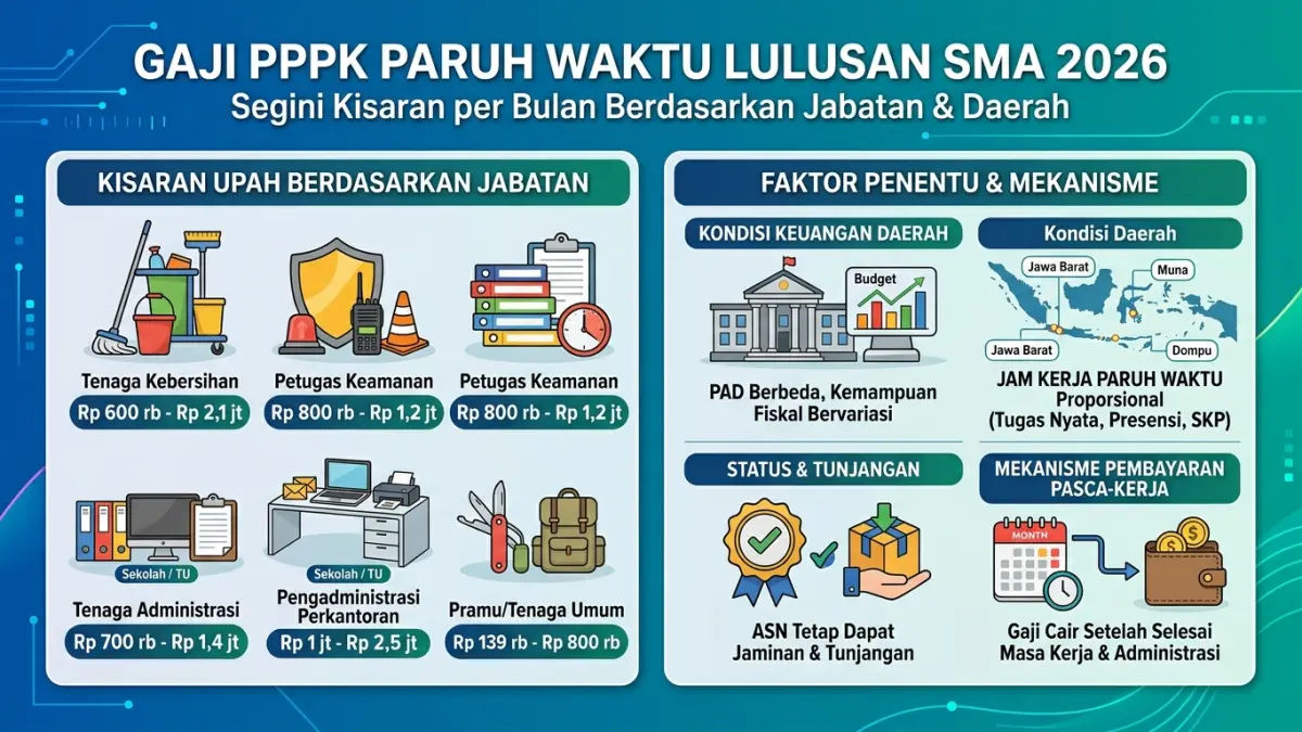 Gaji PPPK paruh waktu lulusan SMA 2026 berbeda sesuai jabatan dan daerah. Simak kisaran upah administrasi, keamanan, kebersihan, dan lainnya. (Youtube. com)