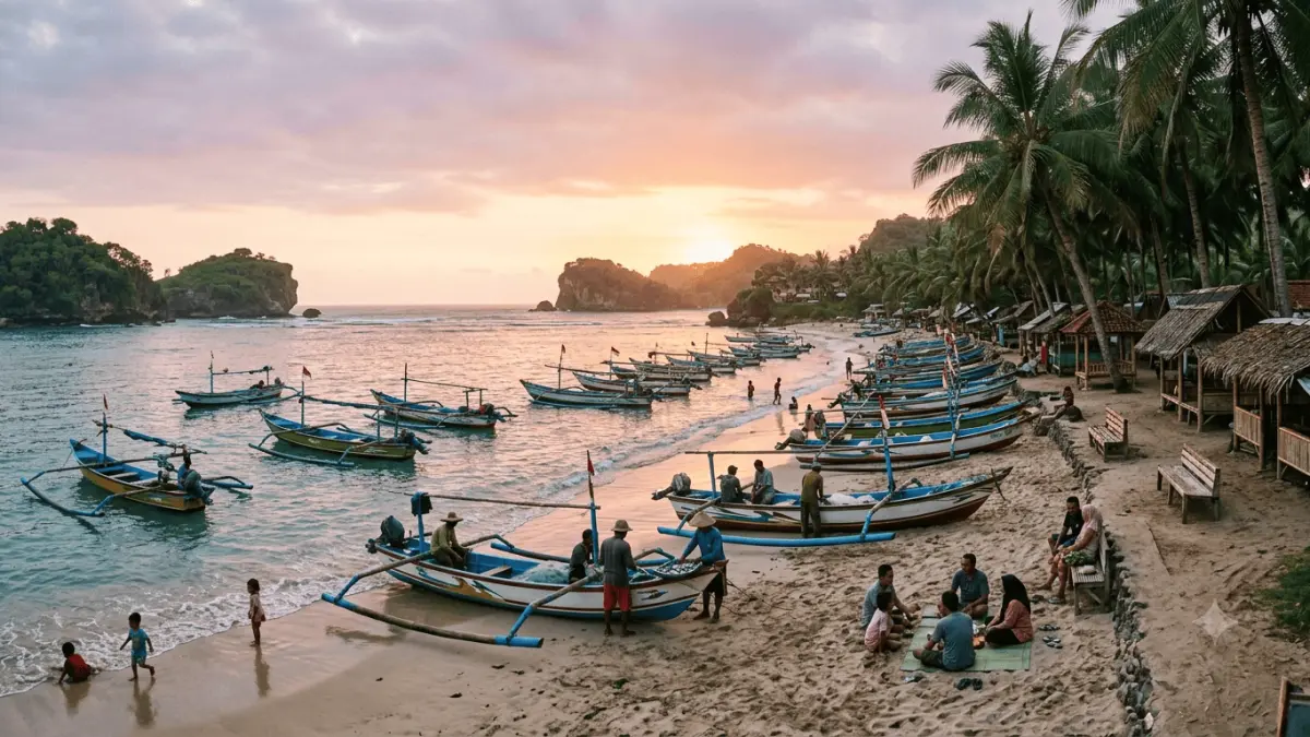 Pantai Gemah Tulungagung menawarkan pasir cokelat, panorama laut dan hutan pinus. Tiket masuk mulai Rp5.000 pada hari kerja.