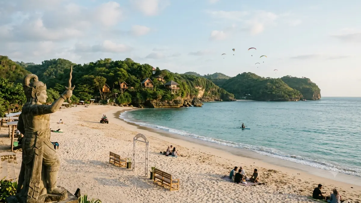 Pantai Midodaren Tulungagung menawarkan area luas, ombak tak terlalu tinggi, kolam renang, dan aktivitas wisata untuk pengunjung.