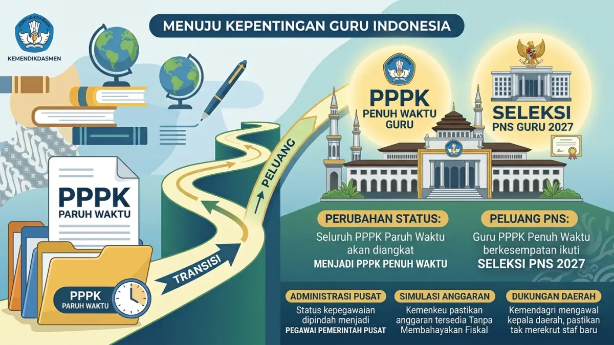 PPPK Paruh Waktu akan diangkat menjadi PPPK penuh waktu. Guru juga mendapat kesempatan berproses menjadi PNS dengan pendaftaran diperkirakan awal 2027. (Yotube. com)