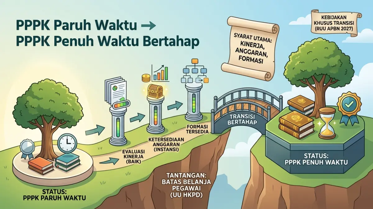PPPK Paruh Waktu berpeluang menjadi PPPK penuh waktu secara bertahap. Syaratnya mencakup kinerja, anggaran, dan ketersediaan formasi. (Youtube. com)